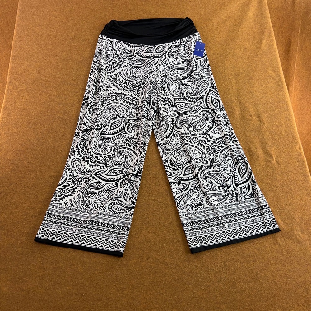 Apt 9 Womens XL Black White Paisley Wide Leg Palazzo Pants NWT